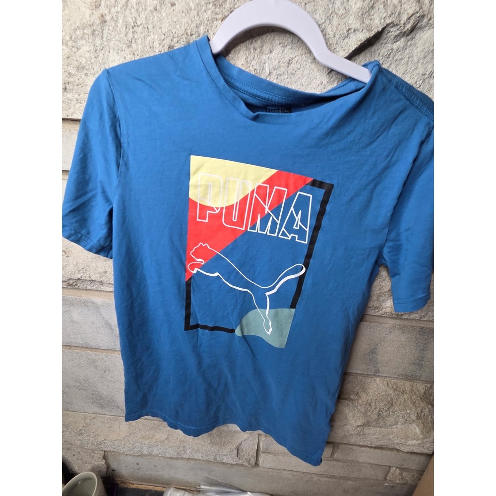 Puma Boys Blue Graphic Logo Short Sleeve T-Shirt XL 18-20 Cotton Blend Tee